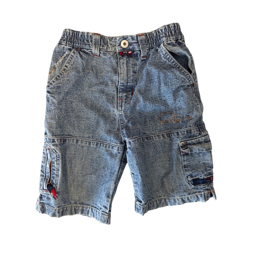 Vintage 90s Y2K Phat Farm Denim Baggy Cargo Shorts 3T Blue Hip Hop Embroidered